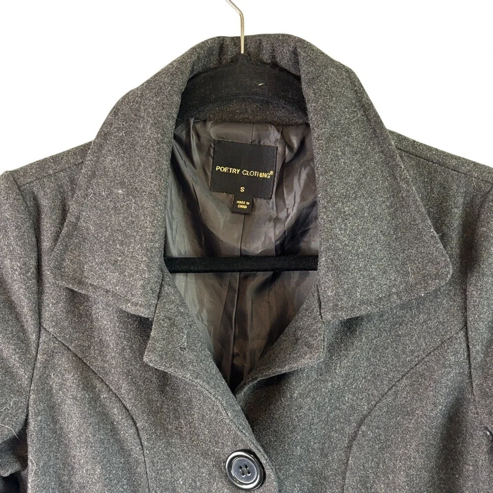 Charcoal Women's Peacoat with Notch Collar Wool Blend S‎